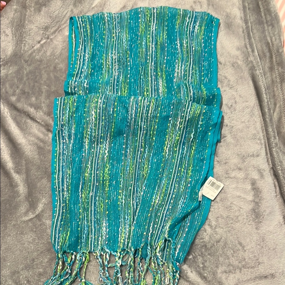Vibrant Blue and Green Striped Scarf